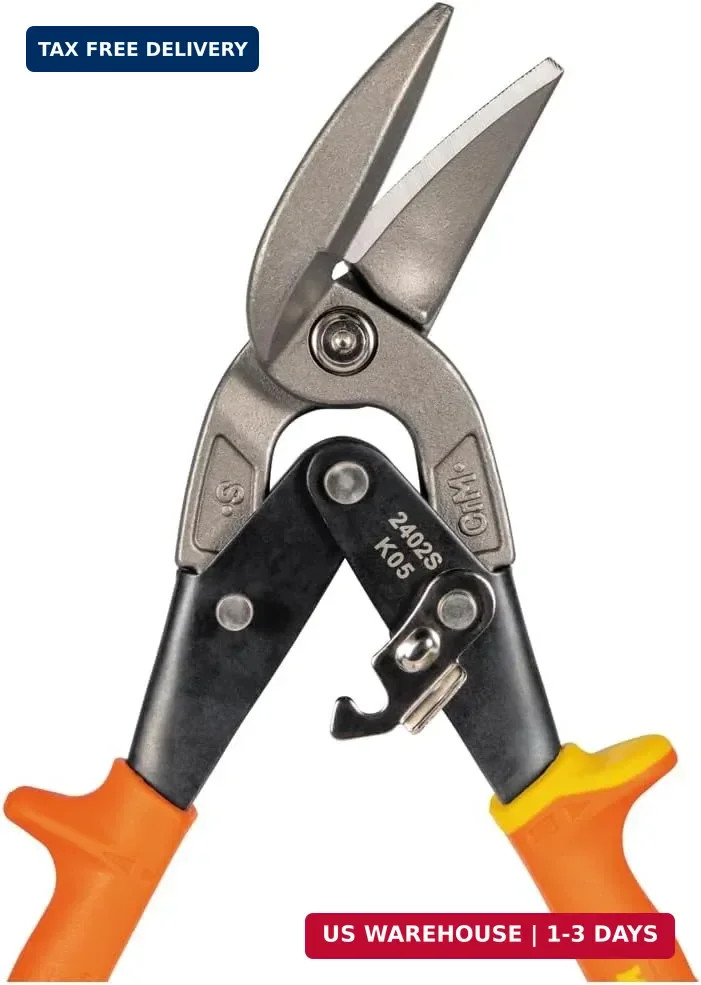 Klein Tools 2402S Straight-Cutting Offset Snips, Aviation Tin Snips with Forged