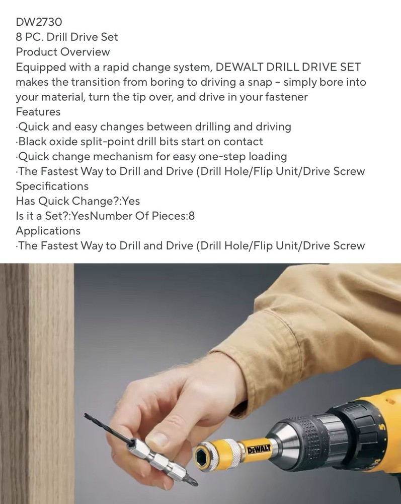 Dewalt DW2730 Drill Driver DrillDrive Accessory System 8 Pieces new