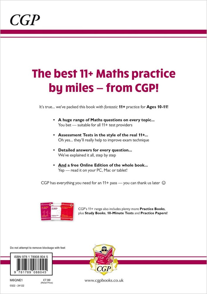 11+ Plus Year 6 Maths Practice Book & Assessment Tests For All Test Provider CGP
