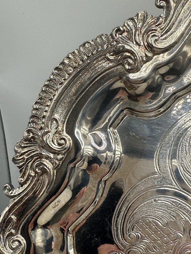 Barbour Silver Plate Co Footed Etched Tray 13” Silver On Copper #3804