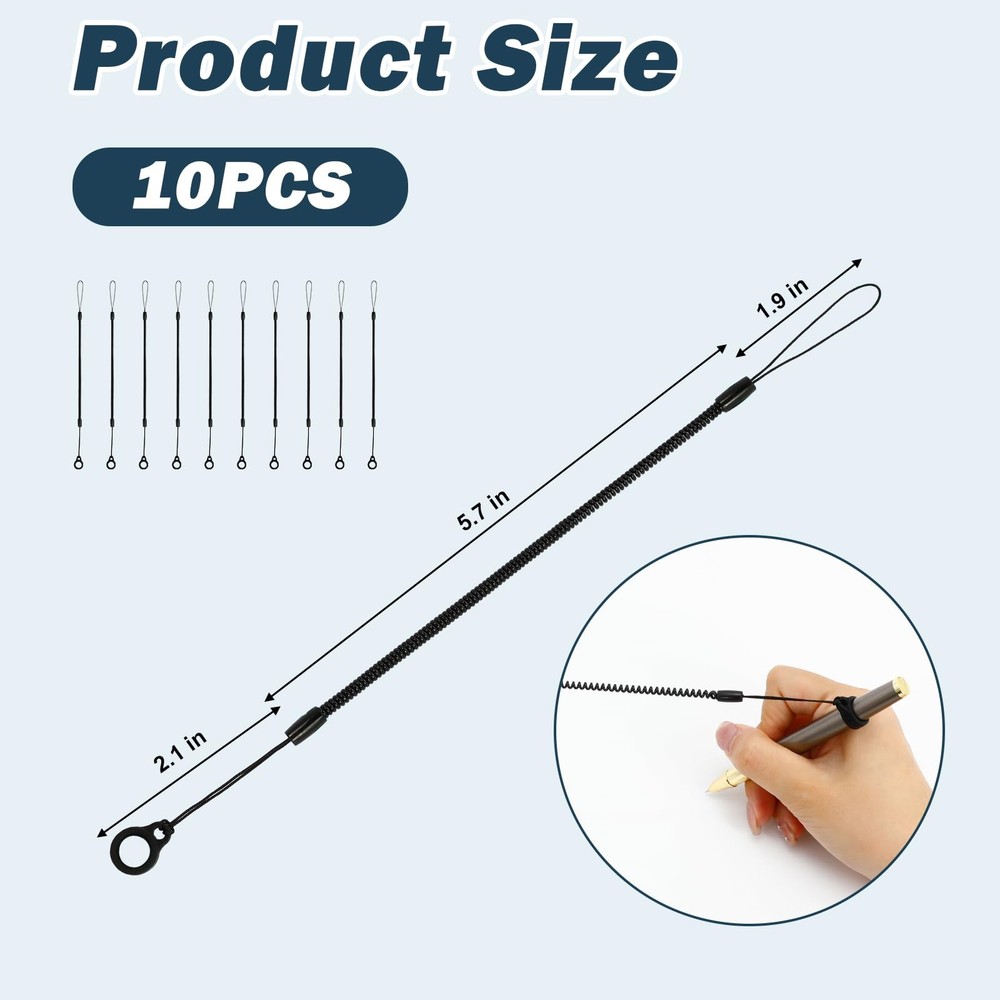 10pcs Elastic Lanyard Tether with Silicone Rings, Retractable Coil Strap...