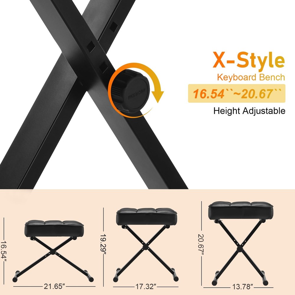 Keyboard Bench Adjustable Piano Stool - Extra Comfortable Piano Bench with Hi...