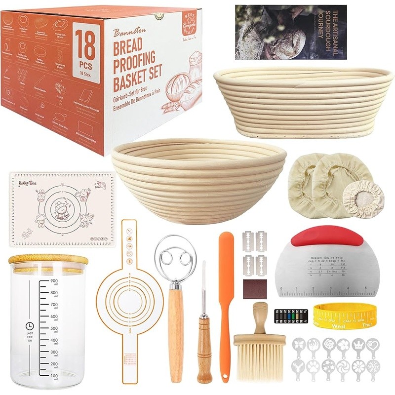 Complete 18 Piece Sourdough Baking Kit Proofing Baskets Tools Beginners Gift New