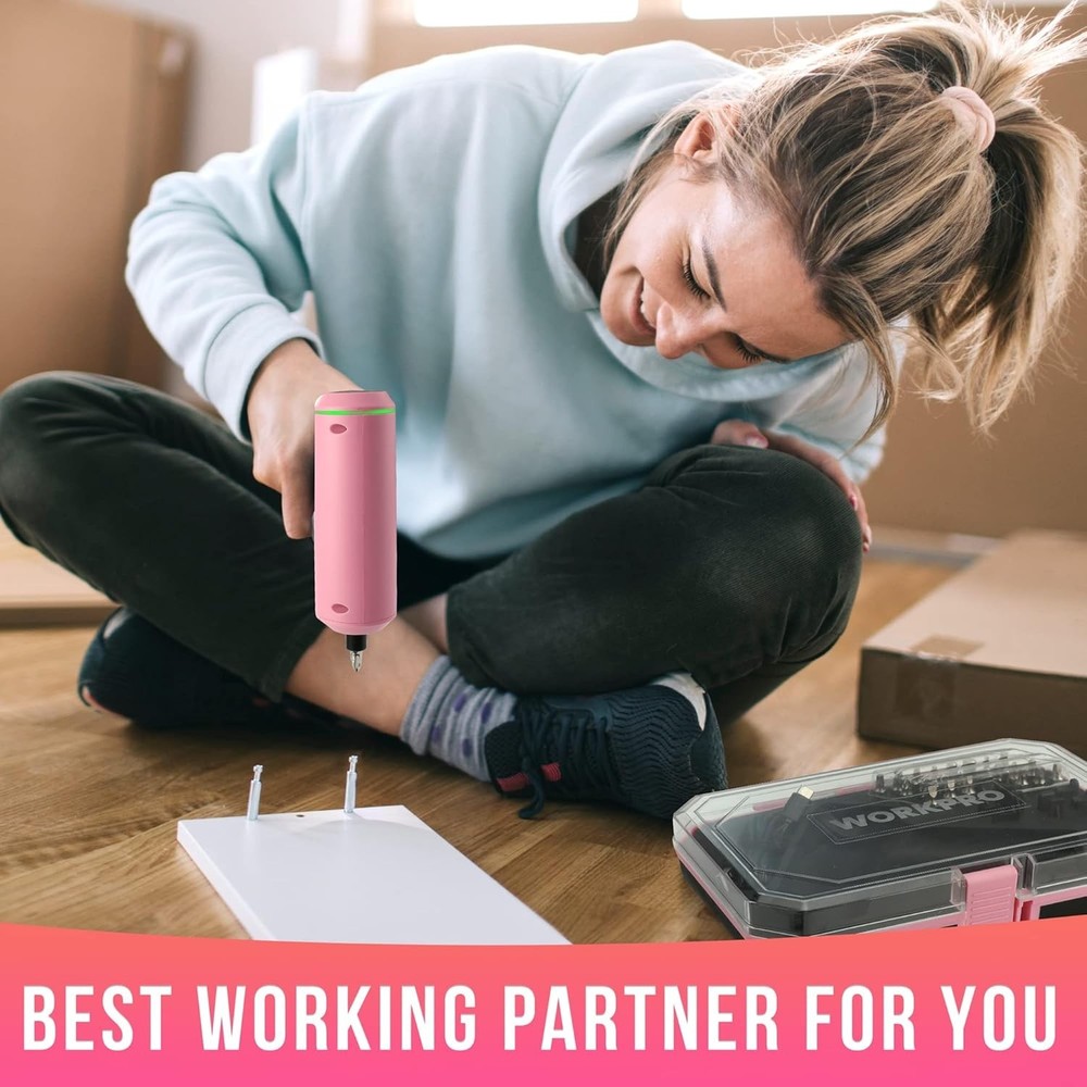 Efficient Pink Cordless Screwdriver - LED Light & Smart Control for Easy Repairs