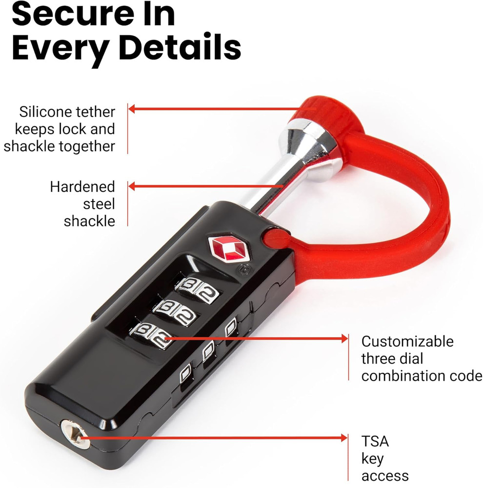TSA Approved Locks 2-Pack – Durable, Secure Travel Case Lock with Cut-Resistant