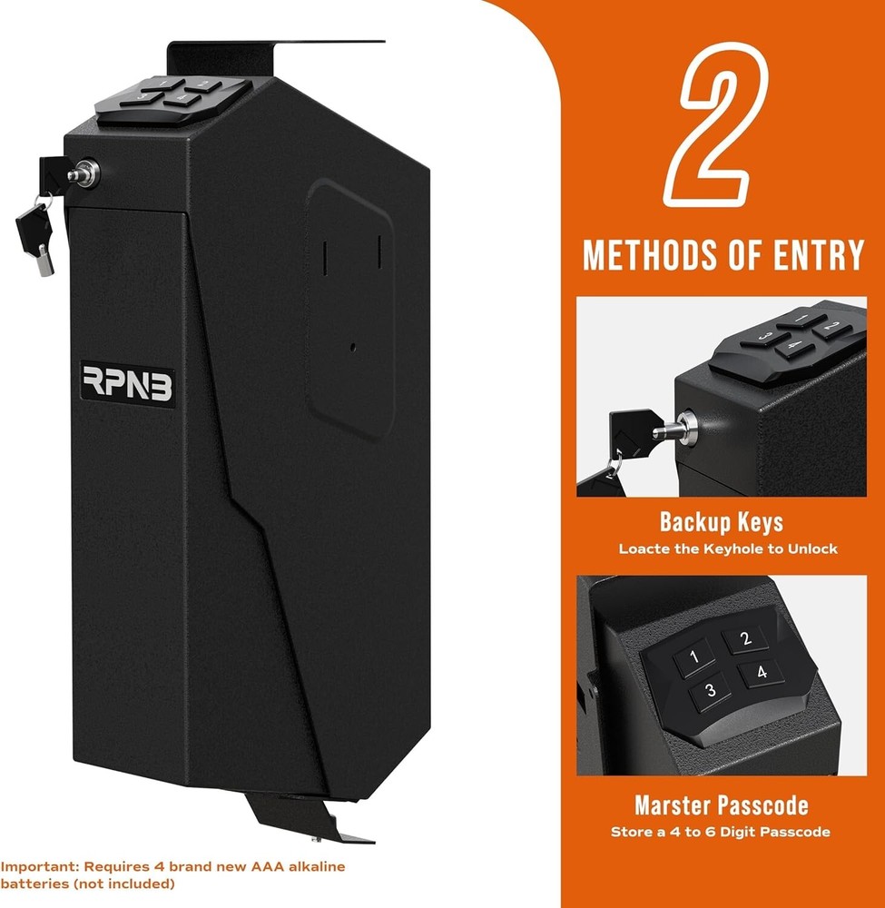 Slim Vertical Handgun Safe - Mountable, Quick Access, Biometric or Keypad Lock