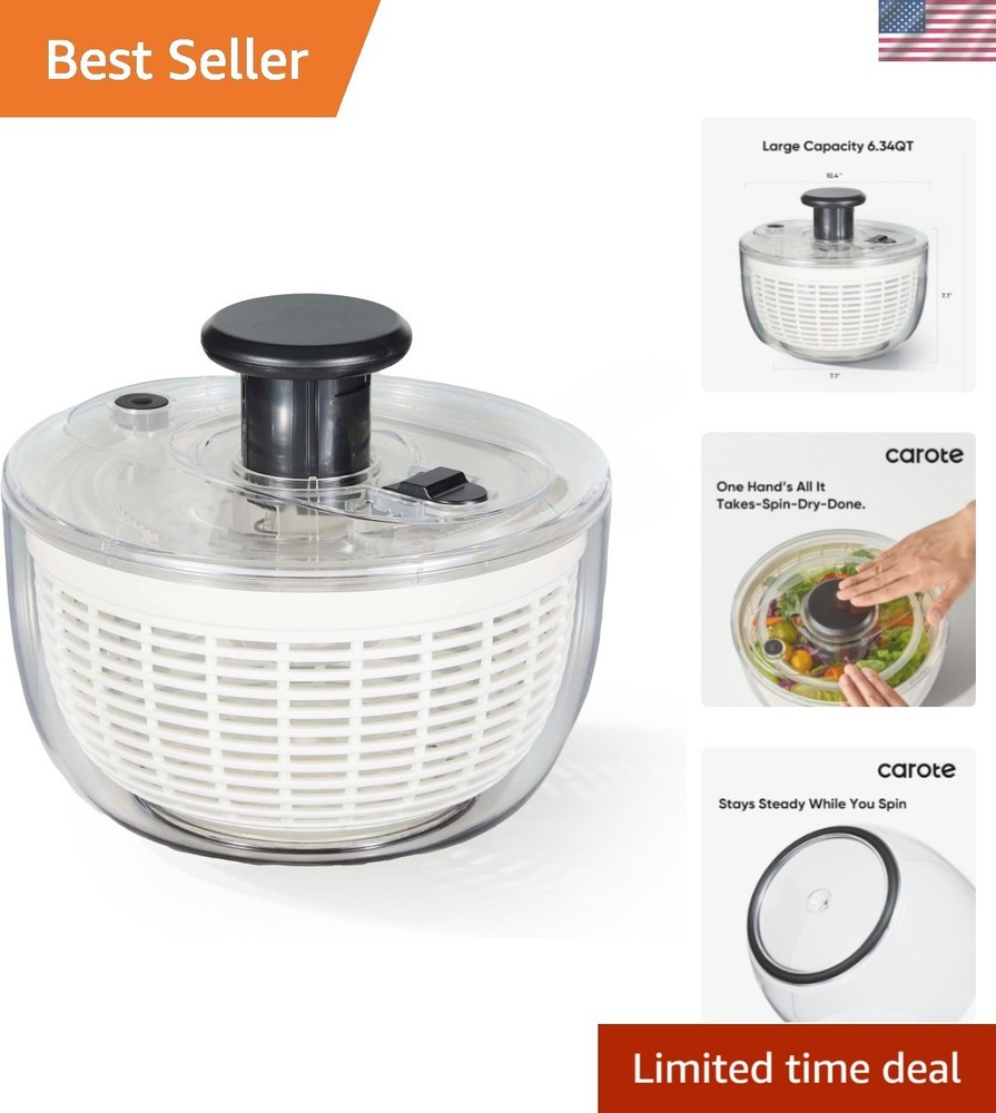 6.4 Qt Large Lettuce Spinner Plastic Vegetable Fruit Washer, Vegetable Cleane...