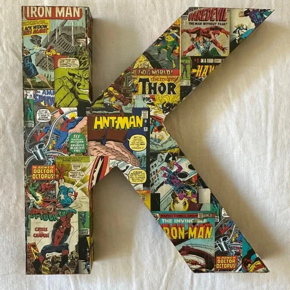 Marvel Comic Book Letter K Decor Solid Wood Classic Comic Collage Overlay