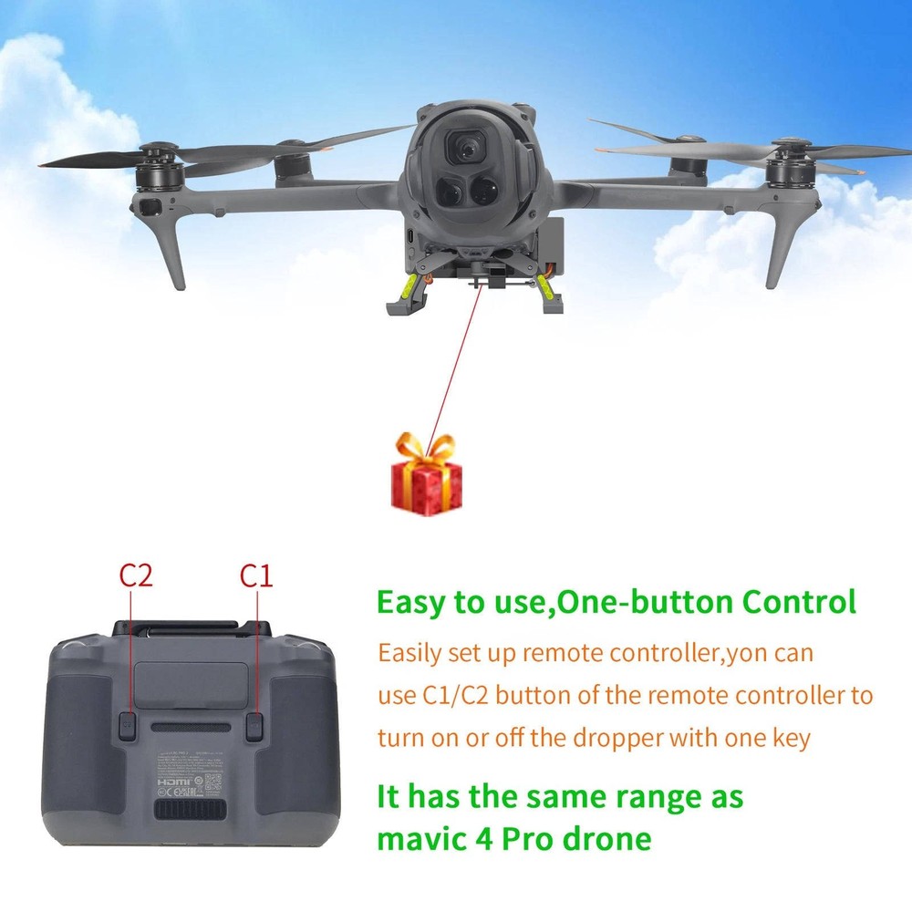 Air Dropper Thrower Device System W/ Reflective Strips For DJI Mavic 4 PRO Drone