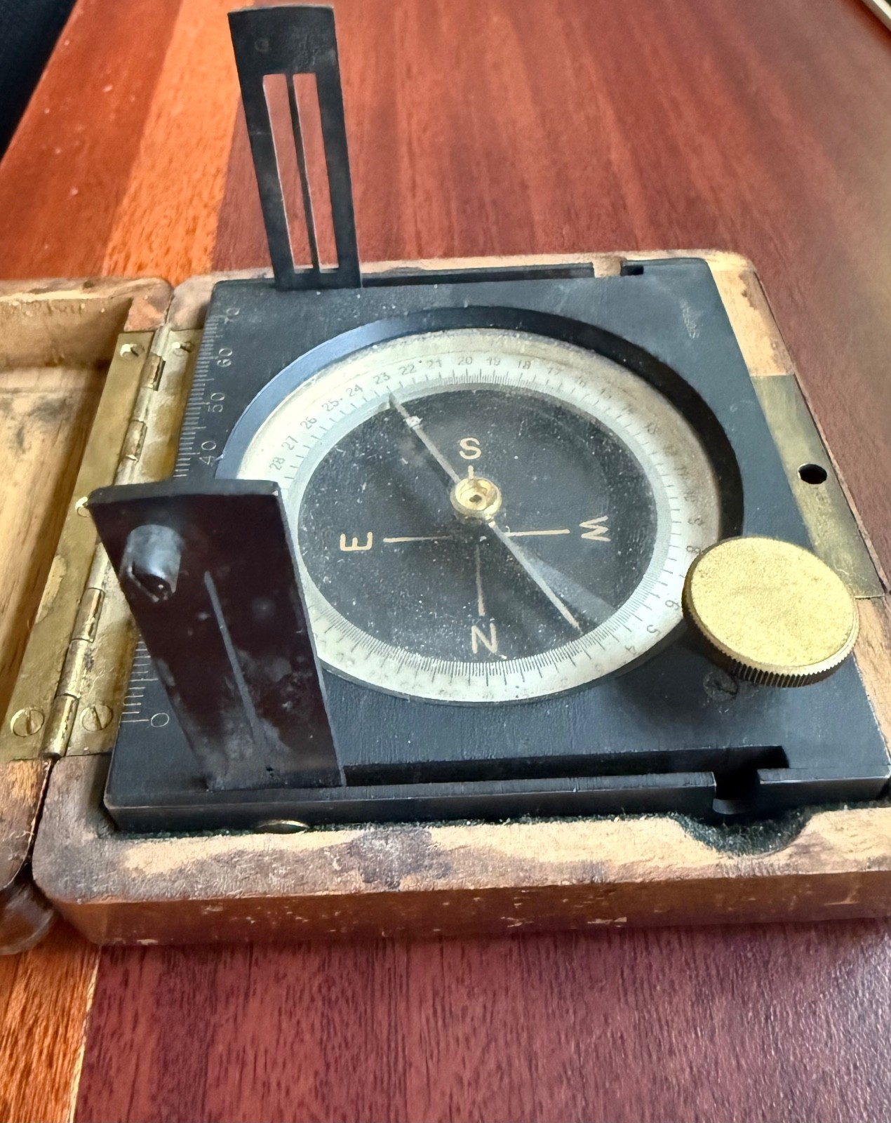 Vintage Stoppani Engineering/Transit Compass Antique Wooden Case Works! Good!