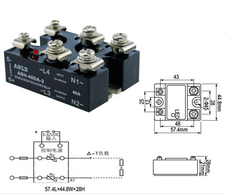3-32VDC two-phase normally open horizontal solid state relay ASH-40DA-2 DC-AC