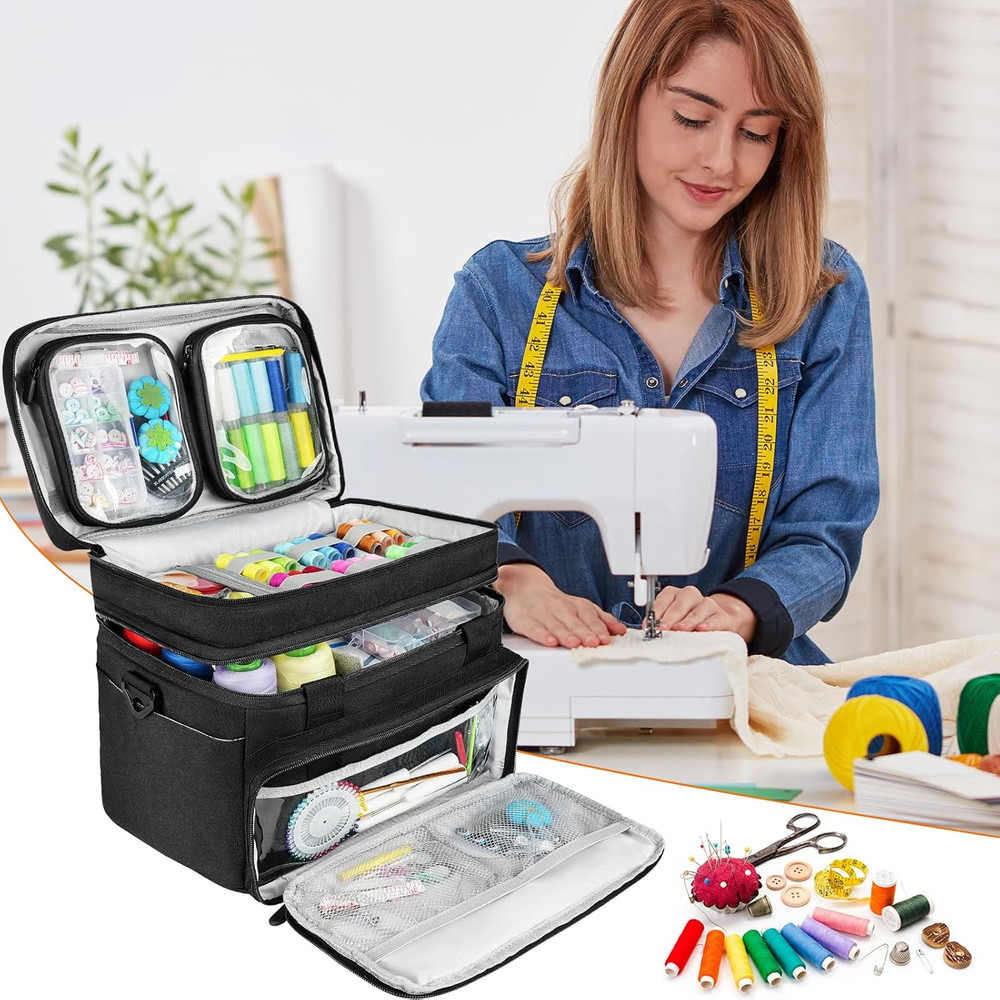 Sewing Accessories Organizer Case with Shoulder Strap,Double Layer Sewing Storag
