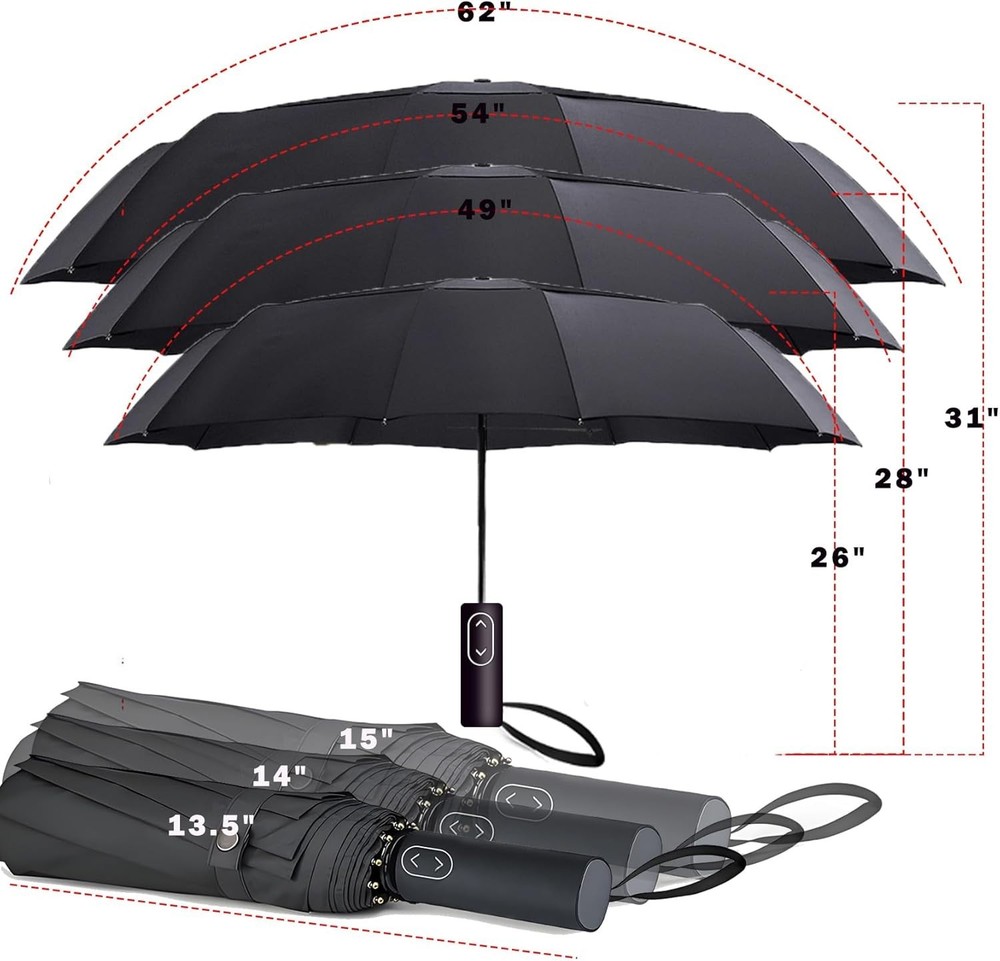 Large Folding Golf Umbrella Oversize Double Canopy Vented 10 Ribs practical