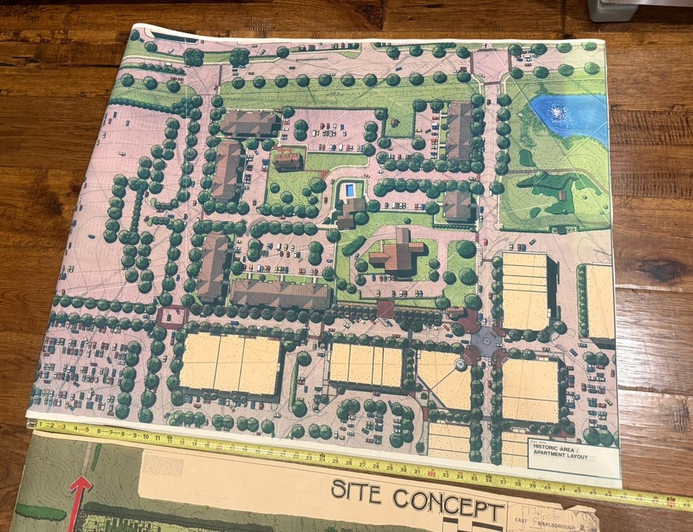 Large Architectural Site Plan Rendering Mixed-Use Development Concept 30x40