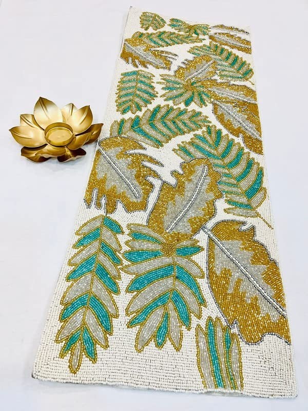 TBS Multicolor | Handmade Beads Leaf Table Runner | Dining Coffee Table Decor