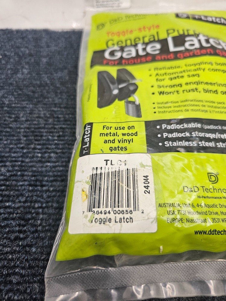 D&D Technologies TL01: T-Latch Action Gate Latch, Padlock Gravity Gate Latch