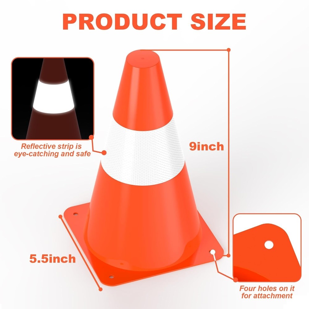 [4 Pack] 9" Traffic Safety Cones with Reflective Collars,Orange Construction Con