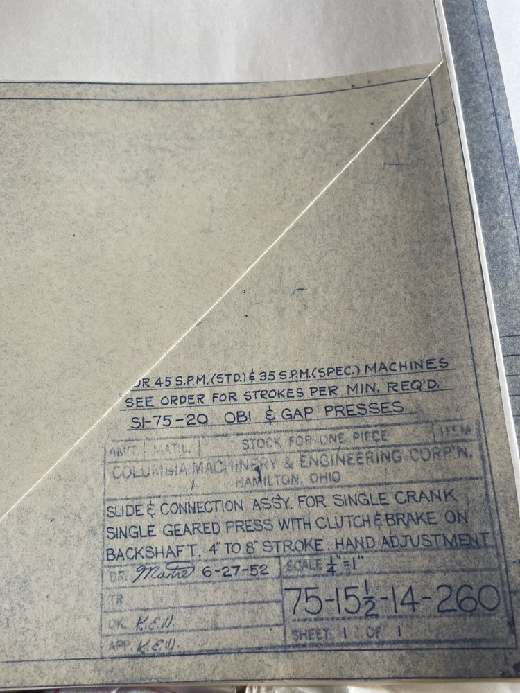 Colombia Machinery & Engineering Corp. Operating Instructions /Maintenance DATA