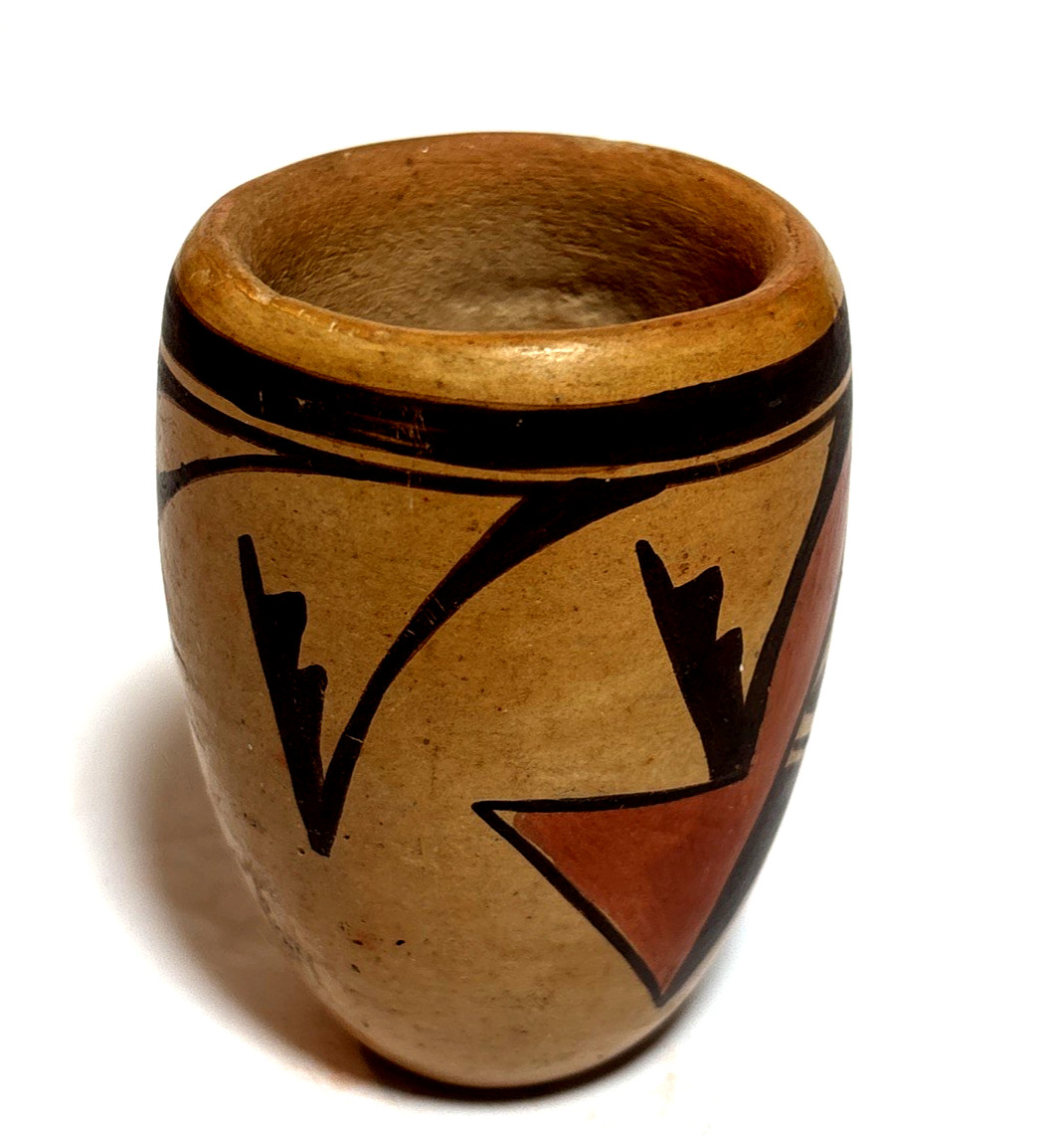 3" Old Hopi Small Vase Polychrome Eagle Wing Lori Ann Tungovia