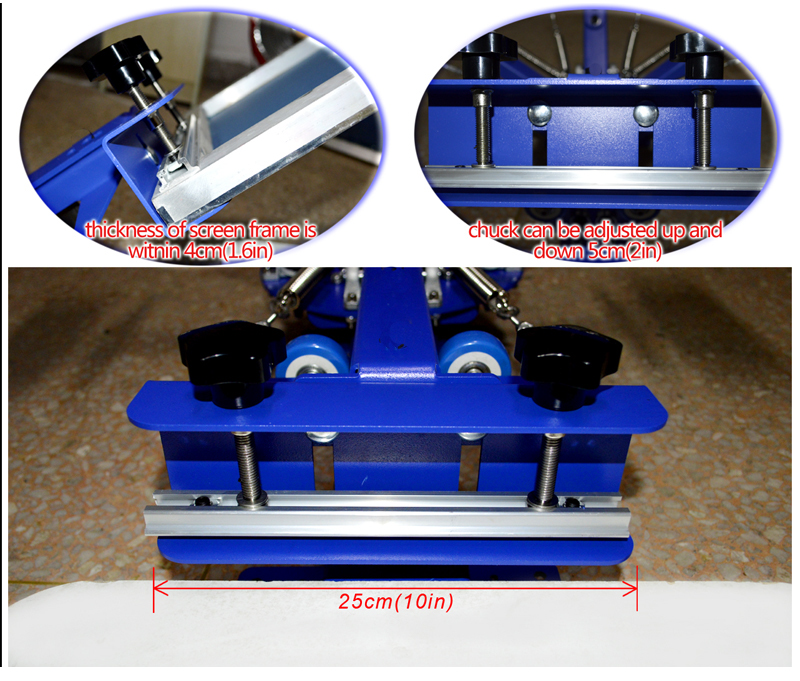Adjustable 4 Color 4 Station Screen Printing Kit Press Printer with Ink Squeegee