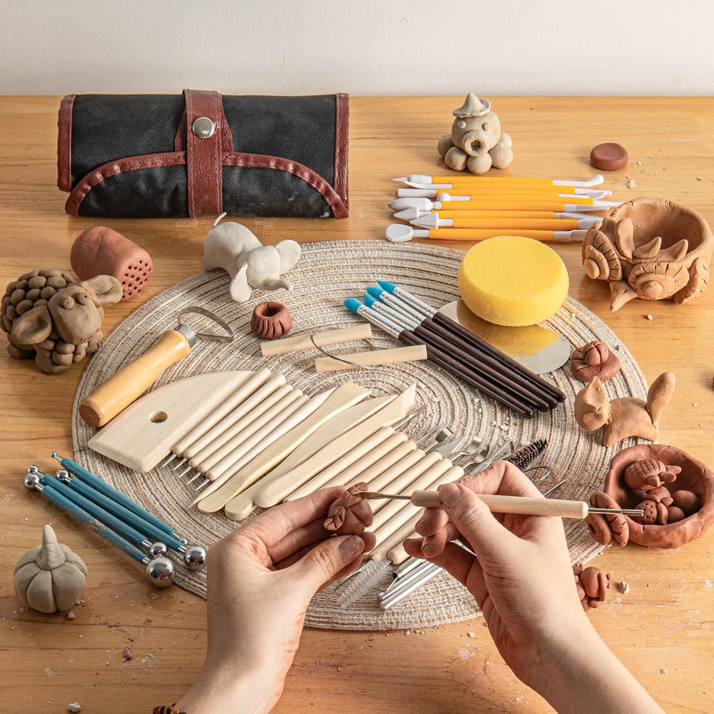 47pc Clay Sculpting Tools Kit Pottery Carving Modeling Set with Case