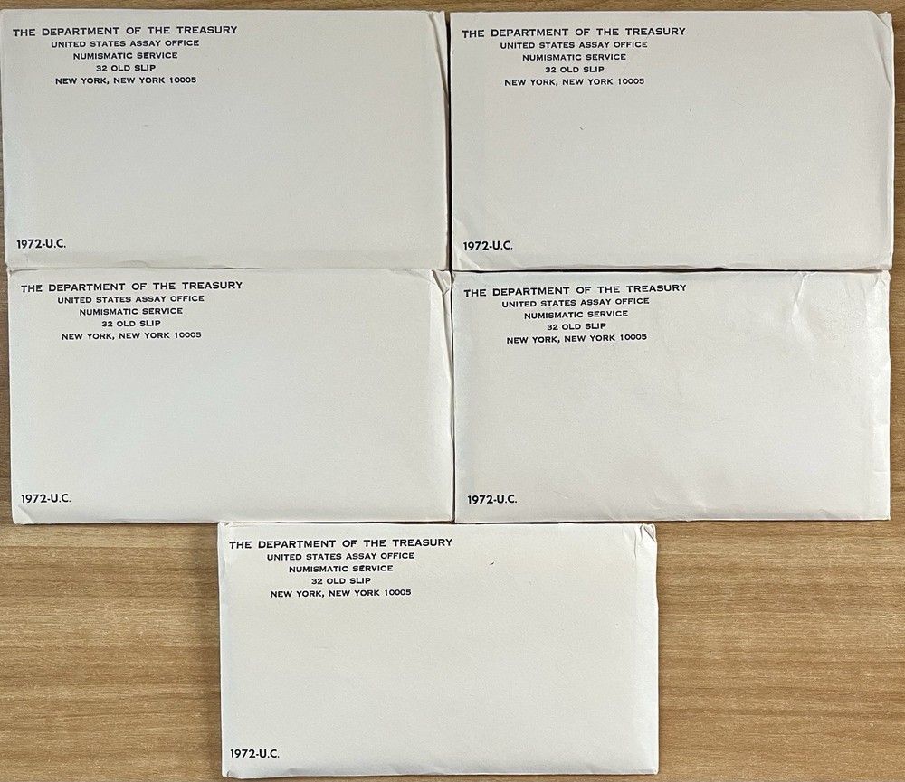 5 1972 P & D US Mint Uncirculated Coin Sets in Original Envelopes.