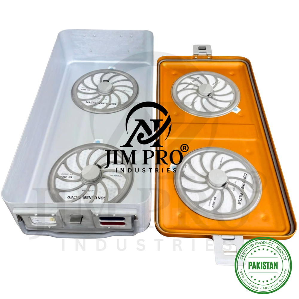 Aluminium Sterilization Container, Bottom & Lid Perforated with 4 filter holders