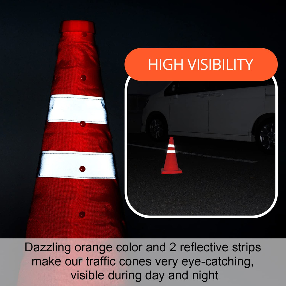 18 inch Collapsible Traffic Cones, Safety Cones with Reflective Collars, Mult...