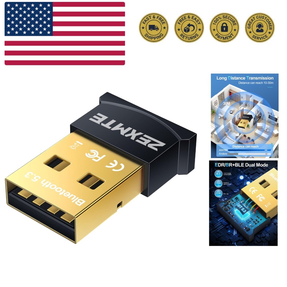 USB Bluetooth Adapter for PC, 5.3 Bluetooth Dongle Receiver EDR & BLE, Plug a...