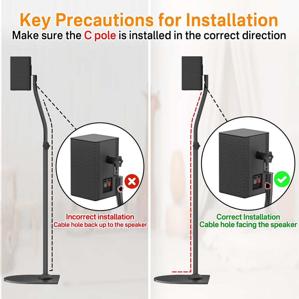 Height Adjustable Speaker Stand Pair Extend 33" to 42" with Wall Mount for Samsu
