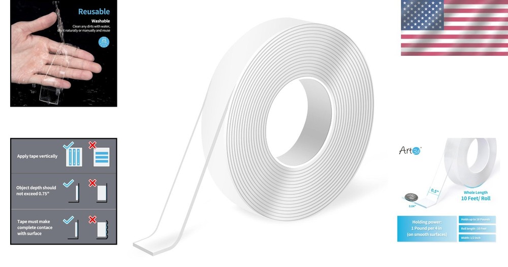 Crystal Clear Double-Sided Tape 10FT - Versatile & Lightweight Adhesive Solution