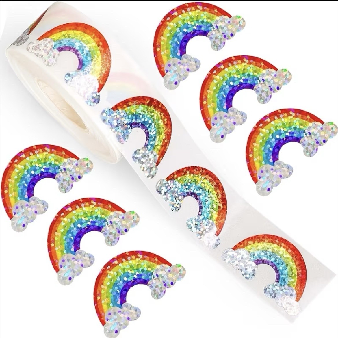 40 PCs Rainbow ~1.2x.5 Inch Holographic Glitter Stickers Great Quality