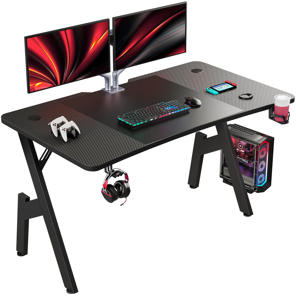 55 inch Computer Desk with Headphone Hook & Cup Holder, Ergonomic Gaming Table