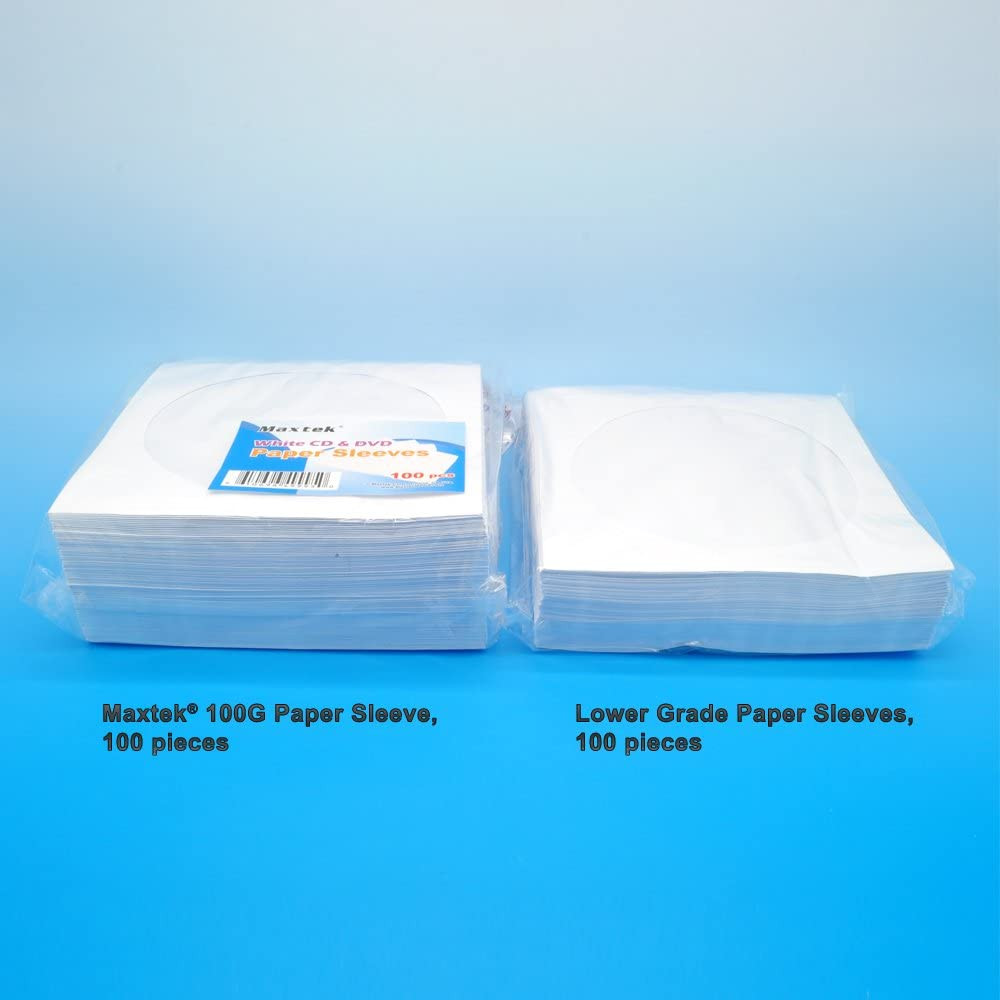 100 Pack Maxtek Premium Thick White Paper CD DVD Sleeves Envelope with Window Cu