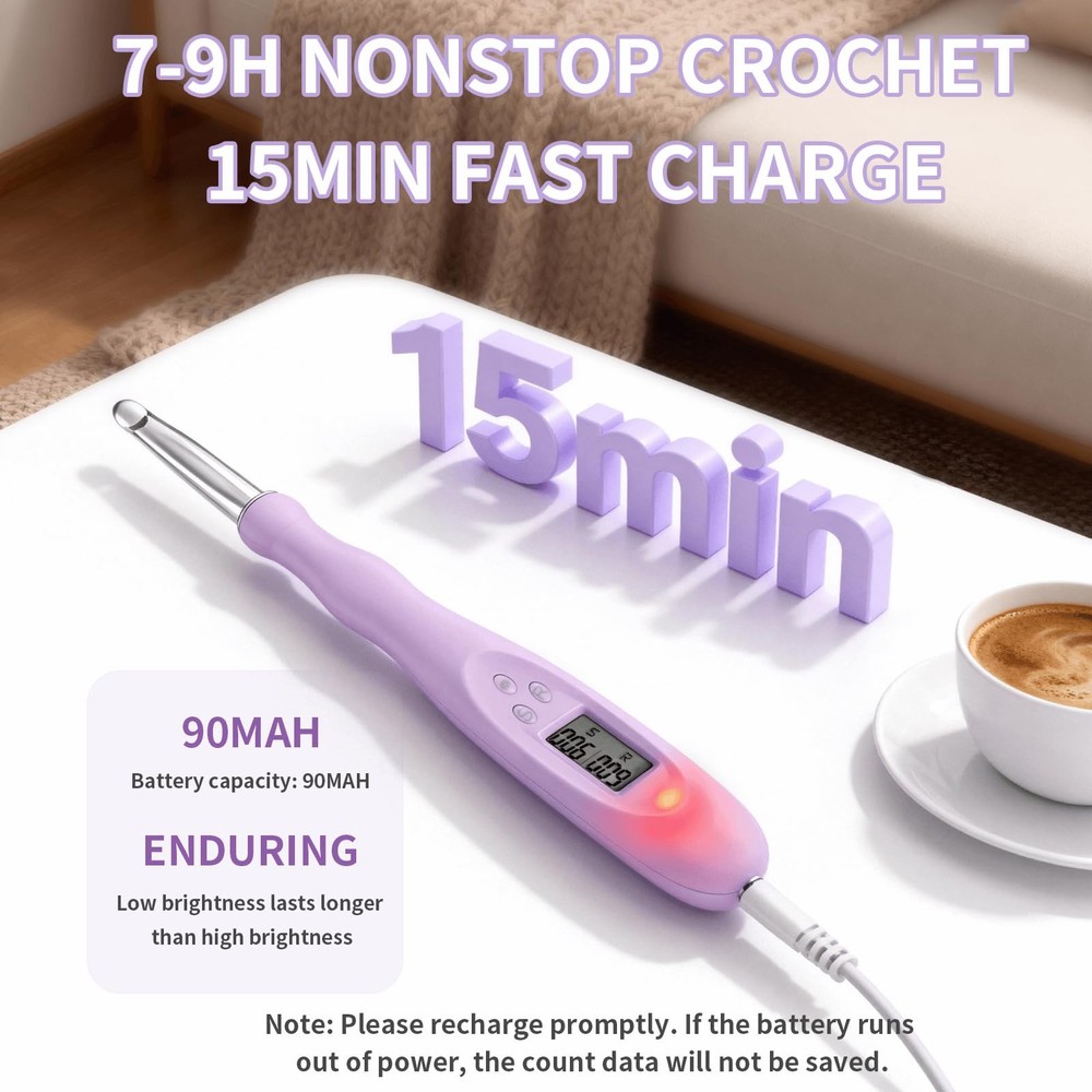 Light Up Crochet Hook Set with Stitch/Row Counter, 18 Replaceable Heads (2mm-...