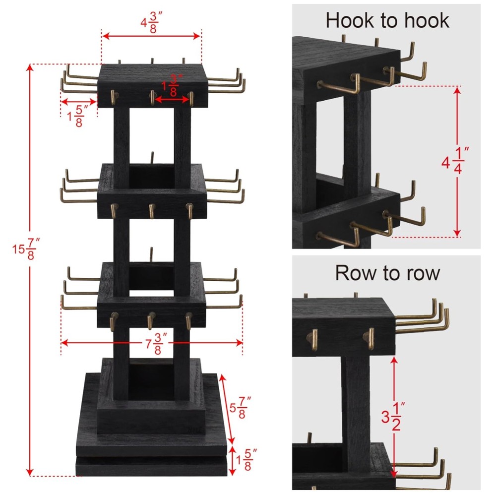 Rotating Earring Display Rack with 36 Hooks, Black