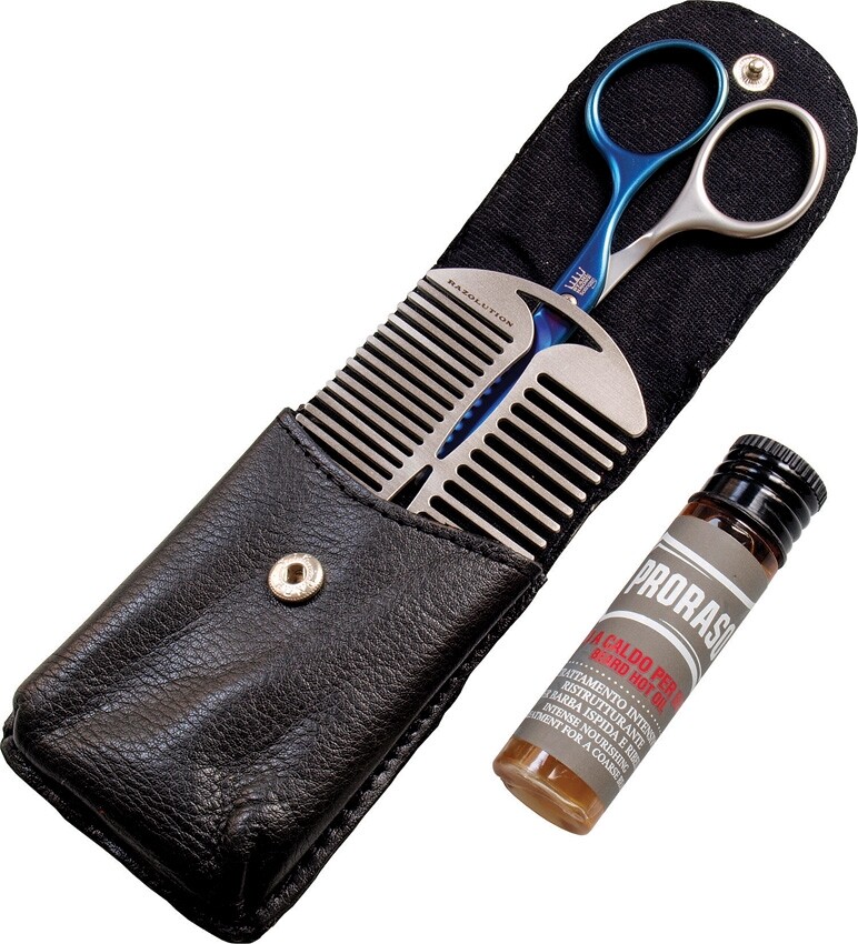 Razolution Beard Trimming Set Beard Comb Hot Oil Manicure Scissors Self-Sharpens