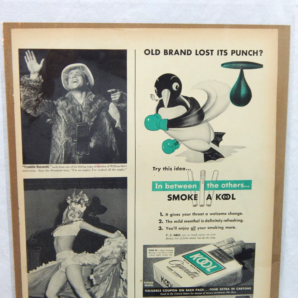 KOOL CIGARETTE BROWN & WILLIAMSON CORP. 1940 ADVERTISEMENT