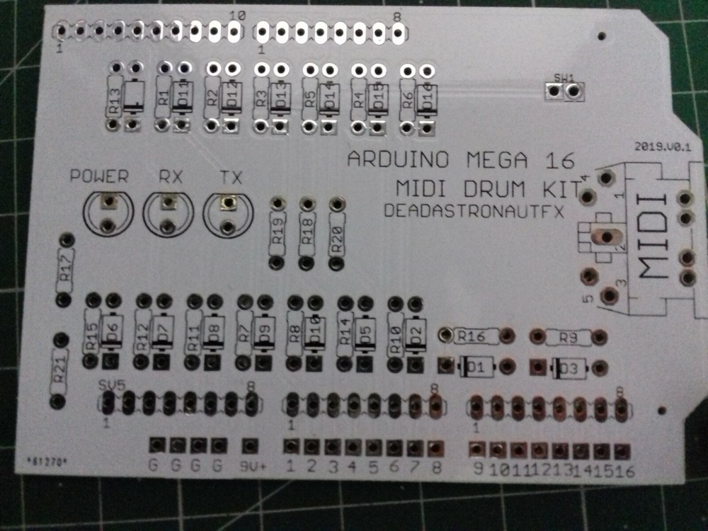 MEGA 16 MIDI DRUM TRIGGER KIT DIY PCB ARDUINO SHIELD (Deadastronautfx)