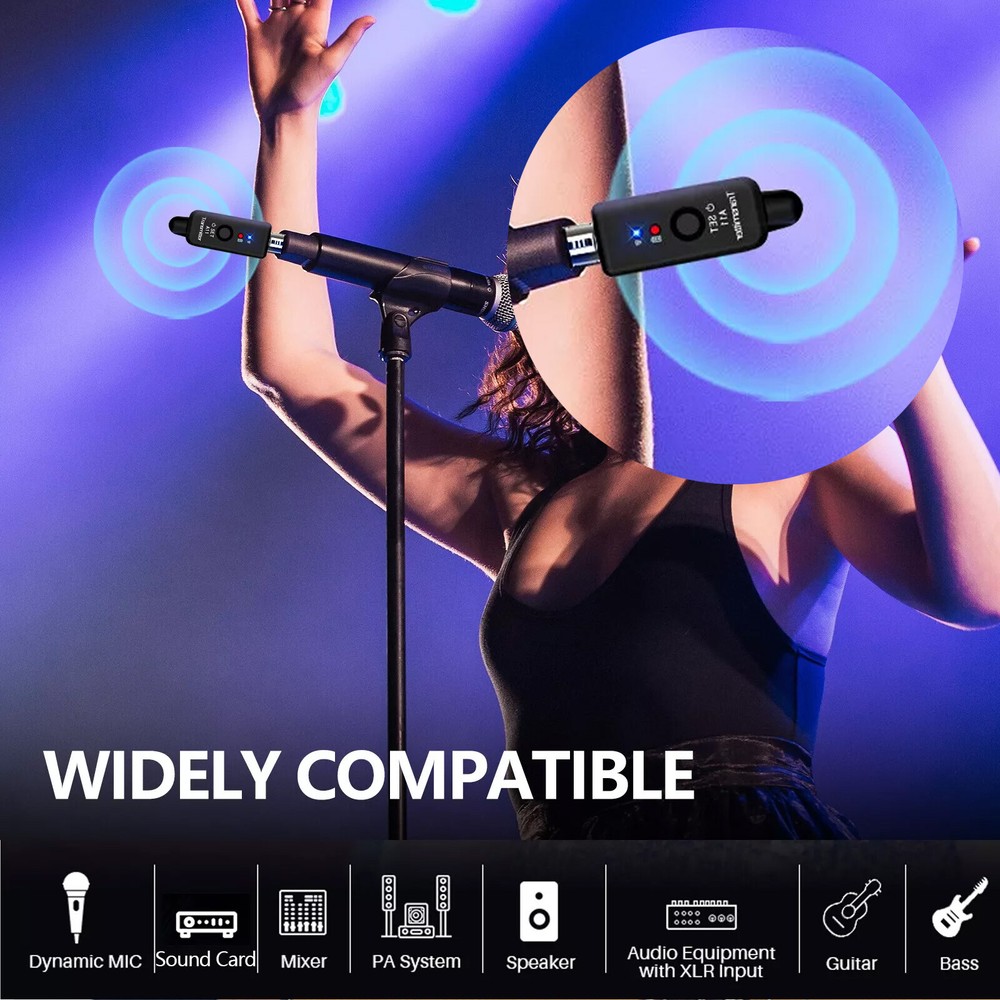 Wireless Microphone System XLR Transmitter Receiver Rechargeable Speaker Adapter