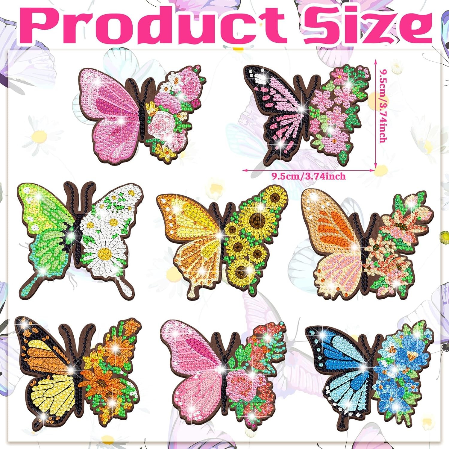 8 Pcs Butterfly Coasters Kit Christmas Diamond Art Coasters Butterfly Shape Diam
