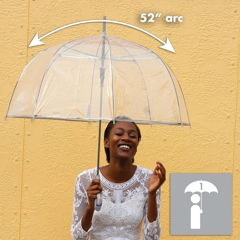 Automatic Open Clear Dome Umbrella Windproof Durable Steel Frame Hand Wash Only