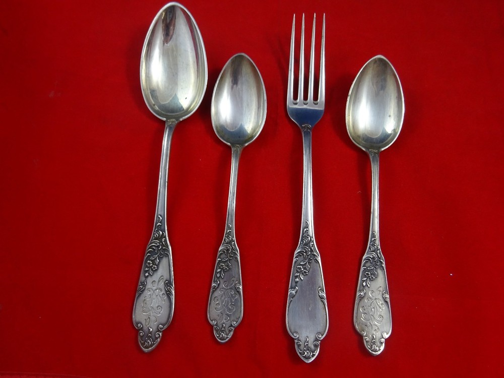 4 Pieces   Russian 84 Silver  3 Spoons & 1 Fork  ( #4397)