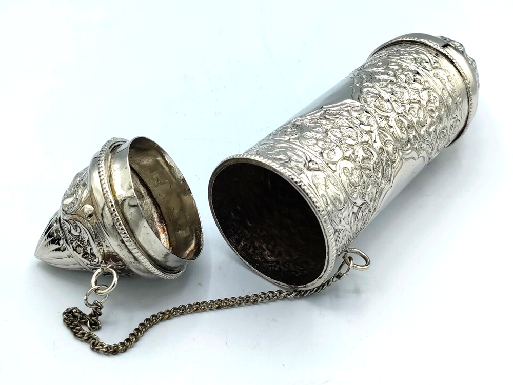 Prayer Scroll Secret Message Holder Silverplate Repousse Metalwork