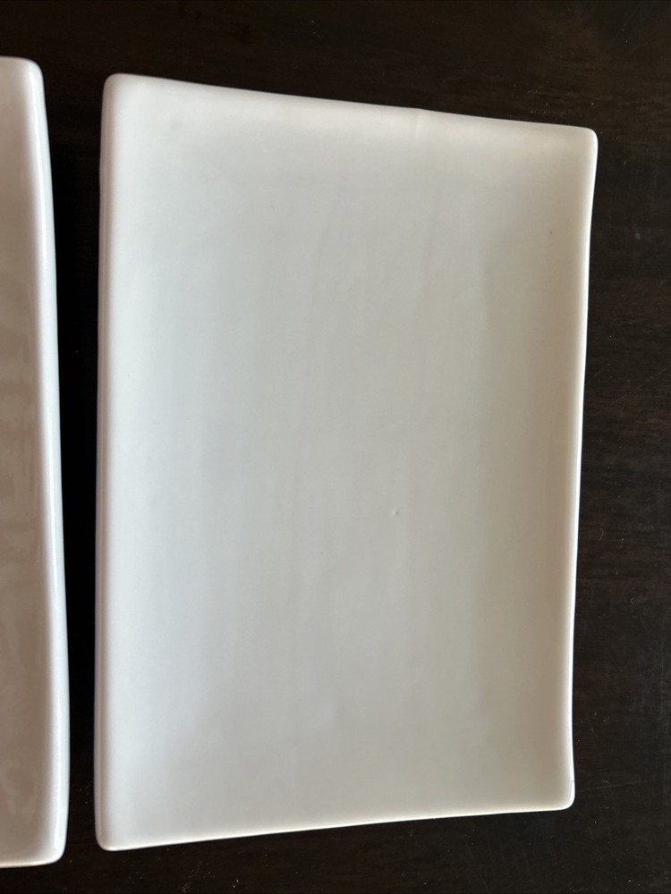 Pier 1 White Rectangular Ceramic Small Appetizer Salad Plates 8.5”x 5.5"