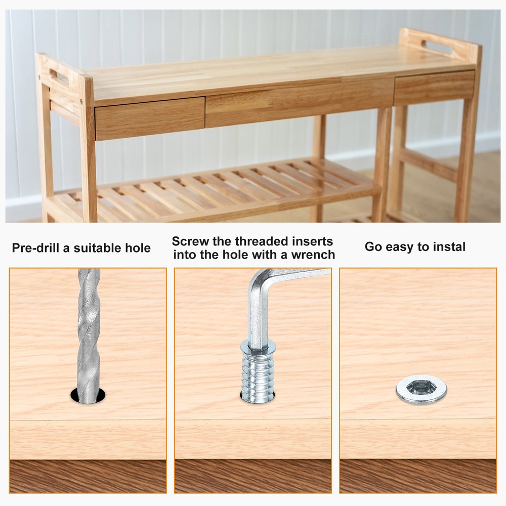 50 Pcs Threaded Insert for Wood, 1/4" - 20 Threaded Studs 15mm Length, Silver