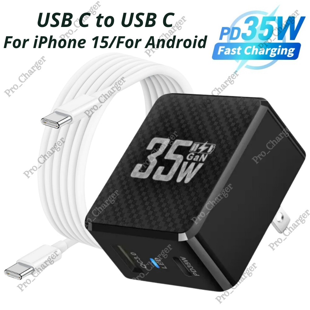For iPhone 15 Pro Max Plus iPad Android 35W GaN USB-C Fast Charger Type C Cable