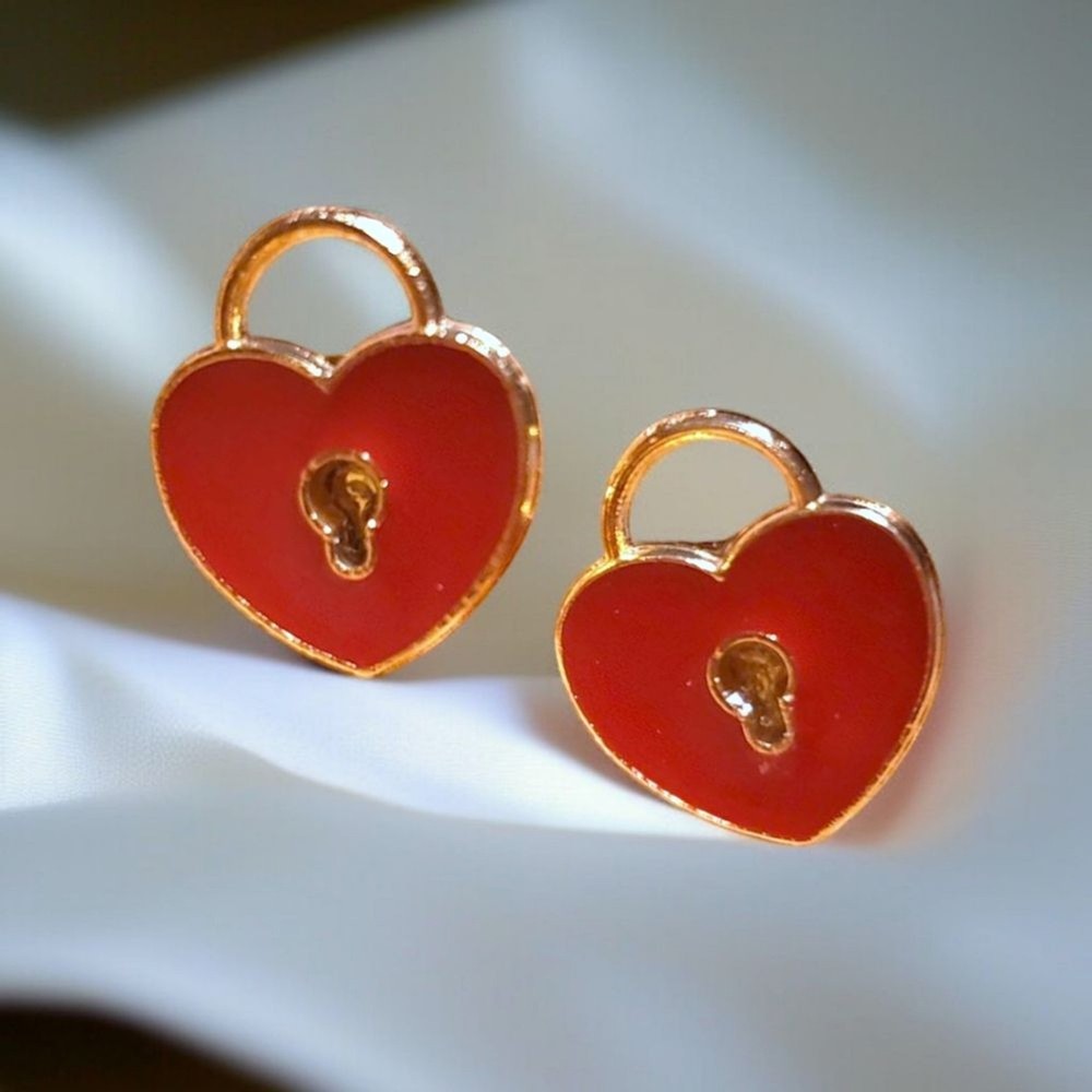 Coquette Heart Lock Stud Earrings