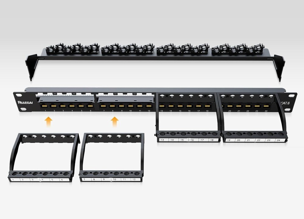 24 Port - Keystone Patch Panel, Cat6 10Gbps Network Panel for 1U 19"