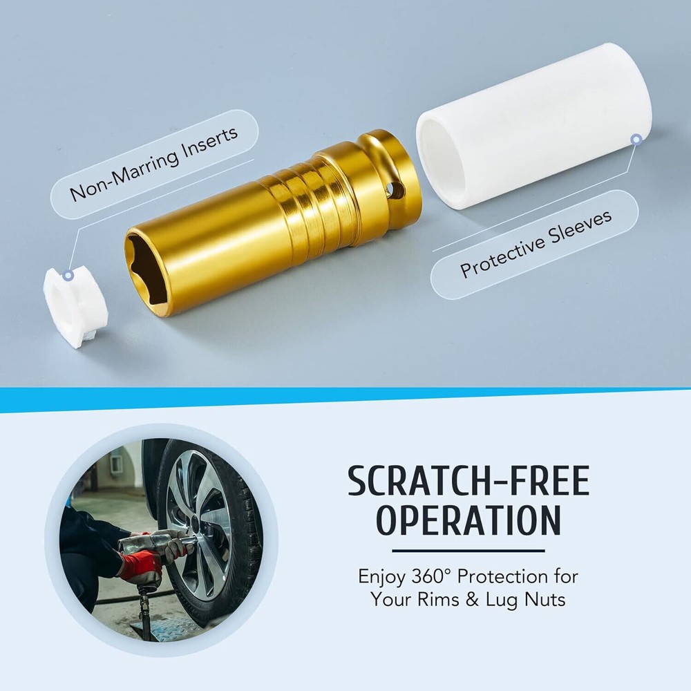 New 1/2" Drive Wheel Protector Impact Socket, Thin Wall Deep Impact Socket Set